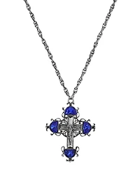 Symbols of Faith Silver Pewter-Tone Cross with Sapphire Crystals 28" Necklace