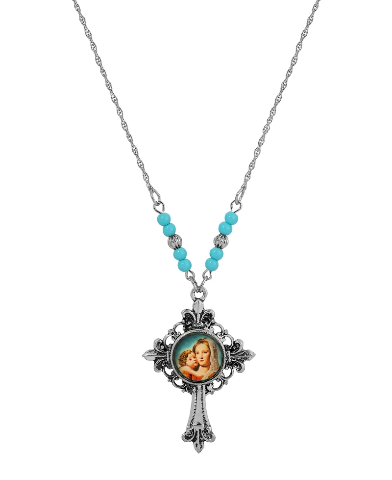 Symbols of Faith Silver-Tone Cross Mary Child Decal 18" Necklace