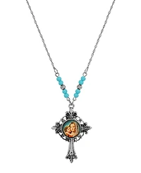 Symbols of Faith Silver-Tone Cross Mary Child Decal 18" Necklace