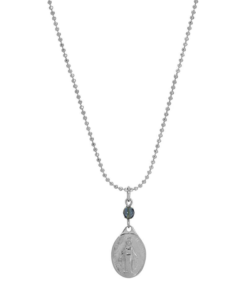 Symbols of Faith Silver-Tone Oval Miraculous Medal Charm Red Bead 16" Necklace