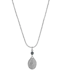 Symbols of Faith Silver-Tone Oval Miraculous Medal Charm Red Bead 16" Necklace