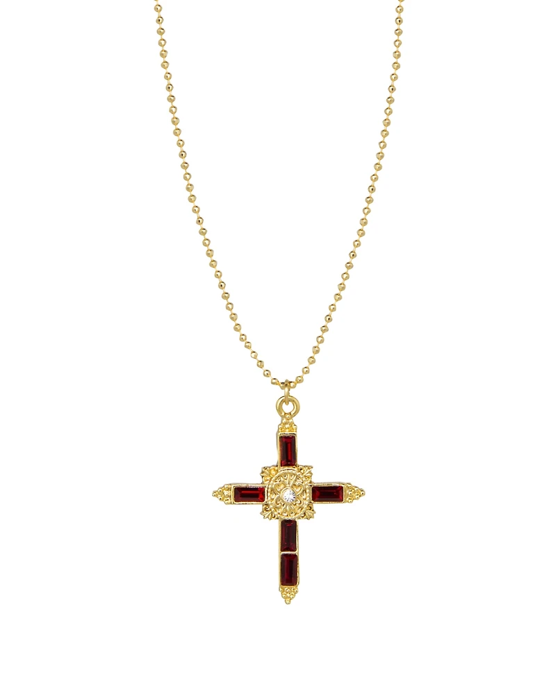 Symbols of Faith 14k Gold Dipped Red Crystal Cross Pendant 16" Necklace