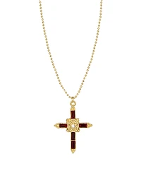 Symbols of Faith 14k Gold Dipped Red Crystal Cross Pendant 16" Necklace