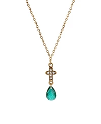 Symbols of Faith Gold-Tone Cross Clear Crystals Clear Briolette Drop 16" Necklace