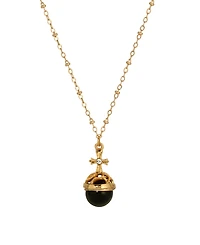 Symbols of Faith 14k Gold Dipped Black Onyx Stone Crystal Cross 16" Necklace