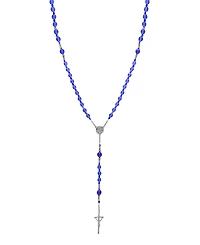 Symbols of Faith Silver-Tone Blue Bead Virgin Mary Crucifix Rosary