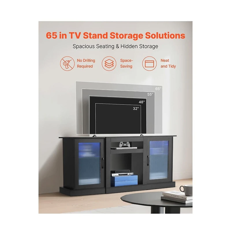 Sugift Tv Stand for TVs Up to 65 Inch Modern Entertainment Center with Light Strip