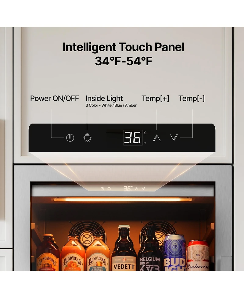 Ca'Lefort 24 inch Beverage Refrigerator cooler, 238 Cans,Freestanding or Built-In Beverage fridge with 3 Led for Home