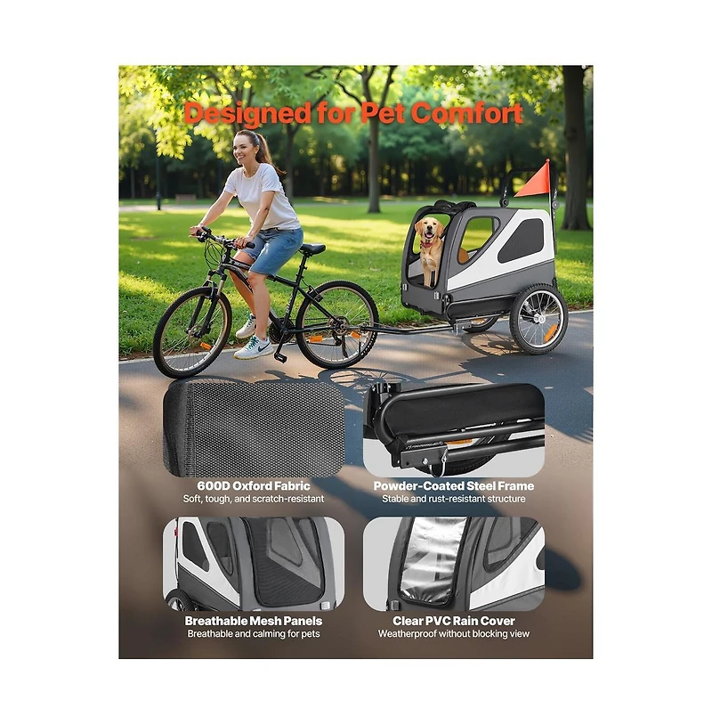 Ruie 2 in 1 Pet Bike Trailer and Stroller Cart for Small Large Dogs up to 100 lbs