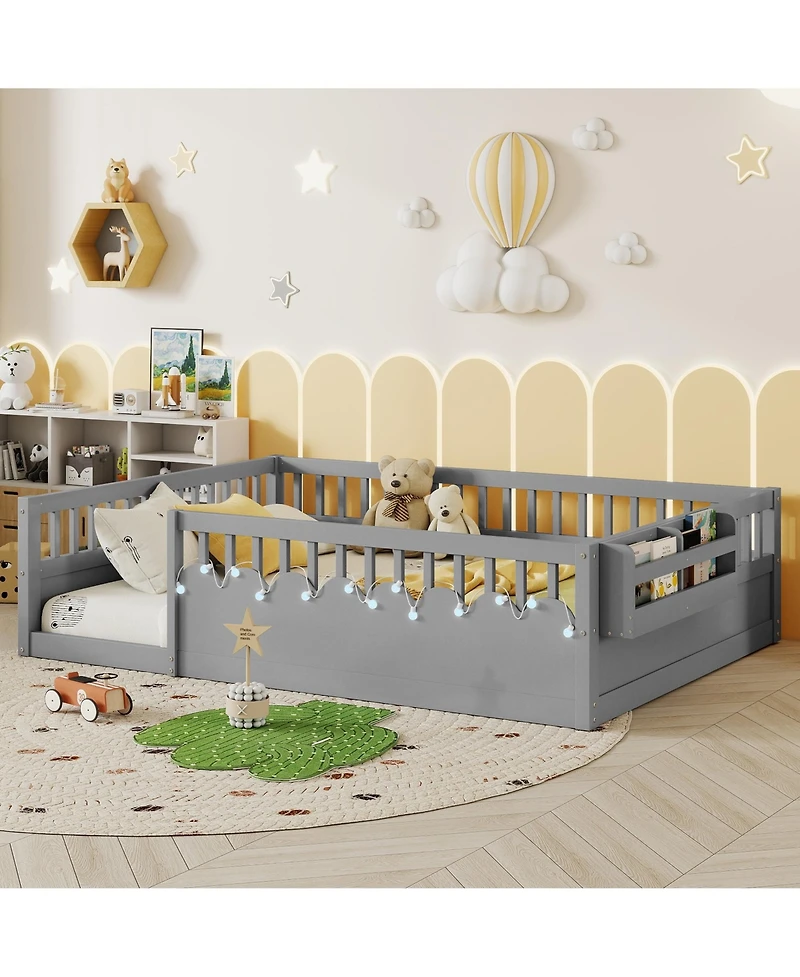 Rainsken Montessori Floor Bed with Storage Shelf and Light