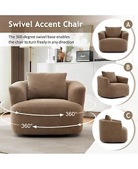 Rainsken 360degree(s) Swivel Sofa Chair, 38.2" Upholstered Barrel Chair with Deep Seating and a Throw Pillow for Living Room, Bedroom