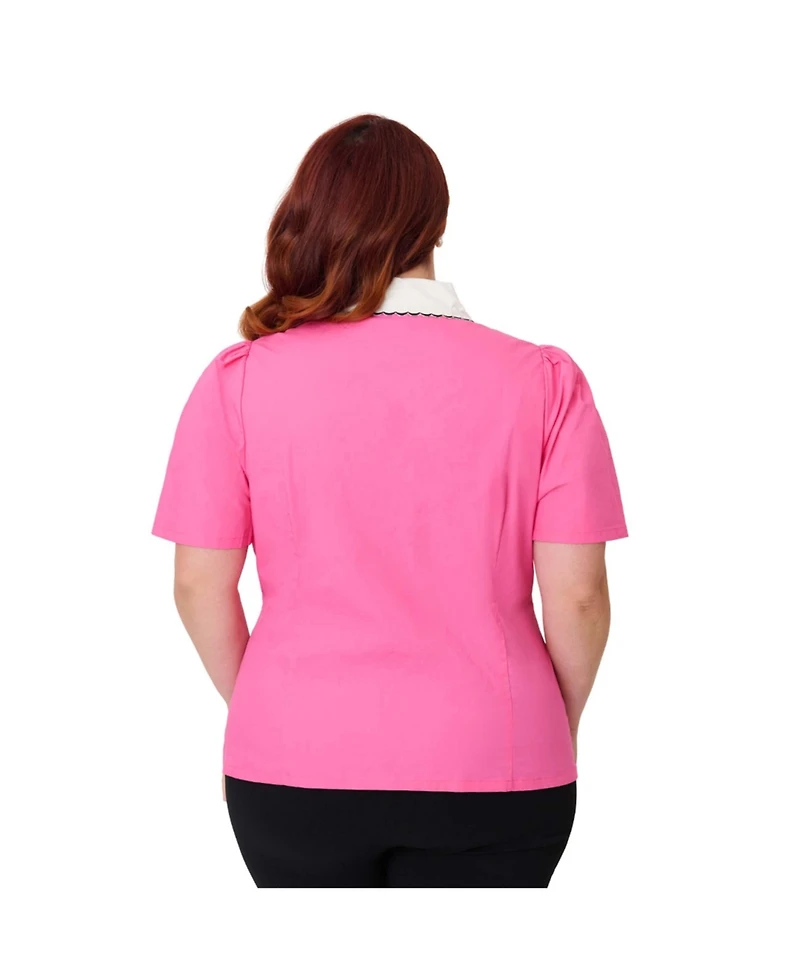 Plus Blouse With Embroidered Collar