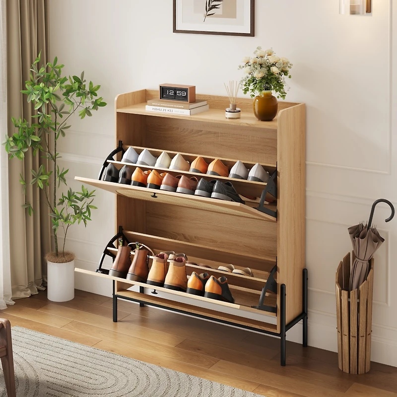 Streamdale Furniture Walnut 2-Drawer Rattan Shoe Cabinet