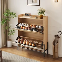 Streamdale Furniture Walnut 2-Drawer Rattan Shoe Cabinet