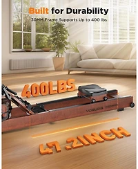 Fed Fitness Pro Wood Water Rowing Machine, Upgraded Ergonomic Frame, 400 Lbs Weight Capacity, Foldable, Large Leak-Proof Tank, Bluetooth App