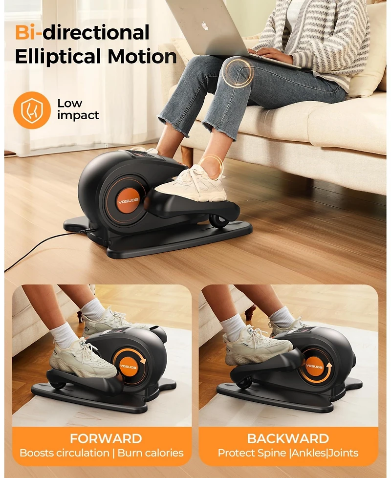 Fed Fitness Under Desk Electric Elliptical for Seniors, Seated Pedal Exerciser with Remote Control, 10 Speeds and Foot Straps