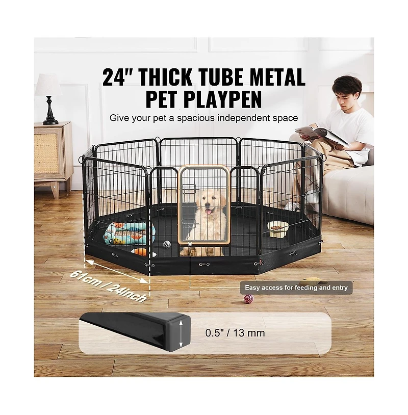 Ruie 8 Panel Foldable Metal Dog Exercise Pen 24 in Tall Square Panels