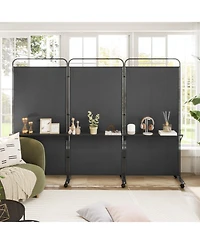 sumyeg 3-Panel Folding Room Divider with Metal Shelves and Lockable Wheels
