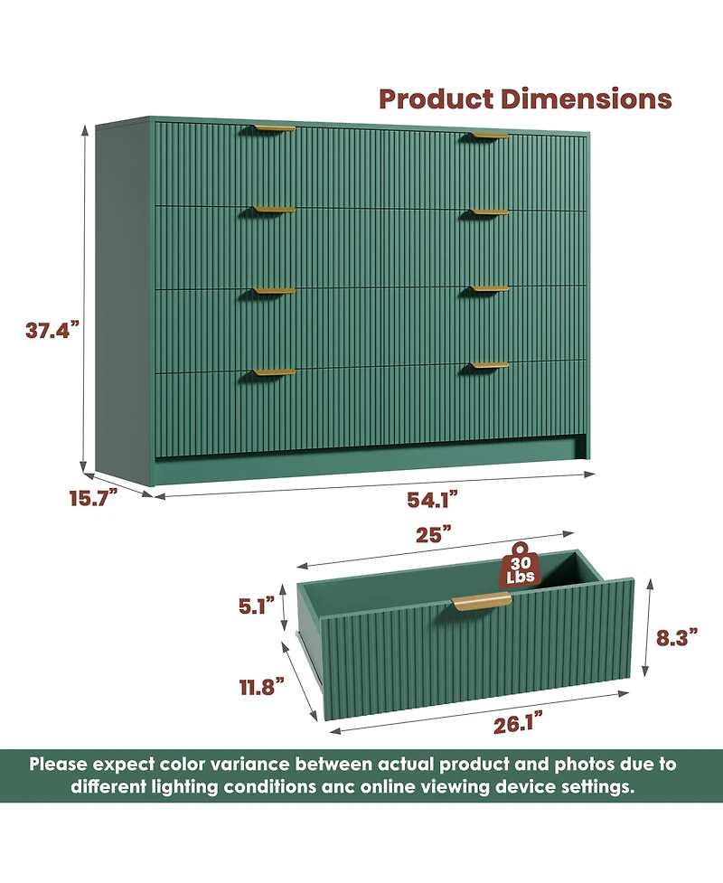 gaomon Fluted Drawers Dresser for Bedroom, Wide Modern Chest of Drawers with Metal Handles, For Living Room, Entryway
