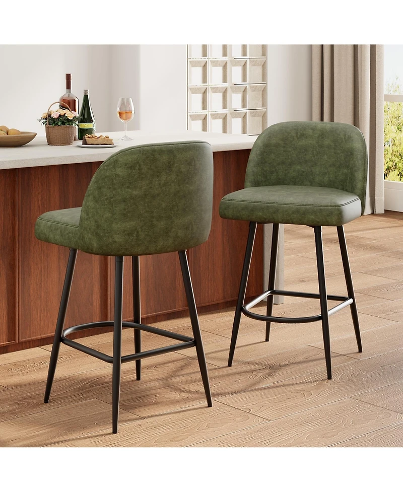 homfan 2/4 Pieces Faux Sherpa Upholstered Barstools with Back and Arc Footrest, 26" Modern Island Stools Bistro and Dining Area