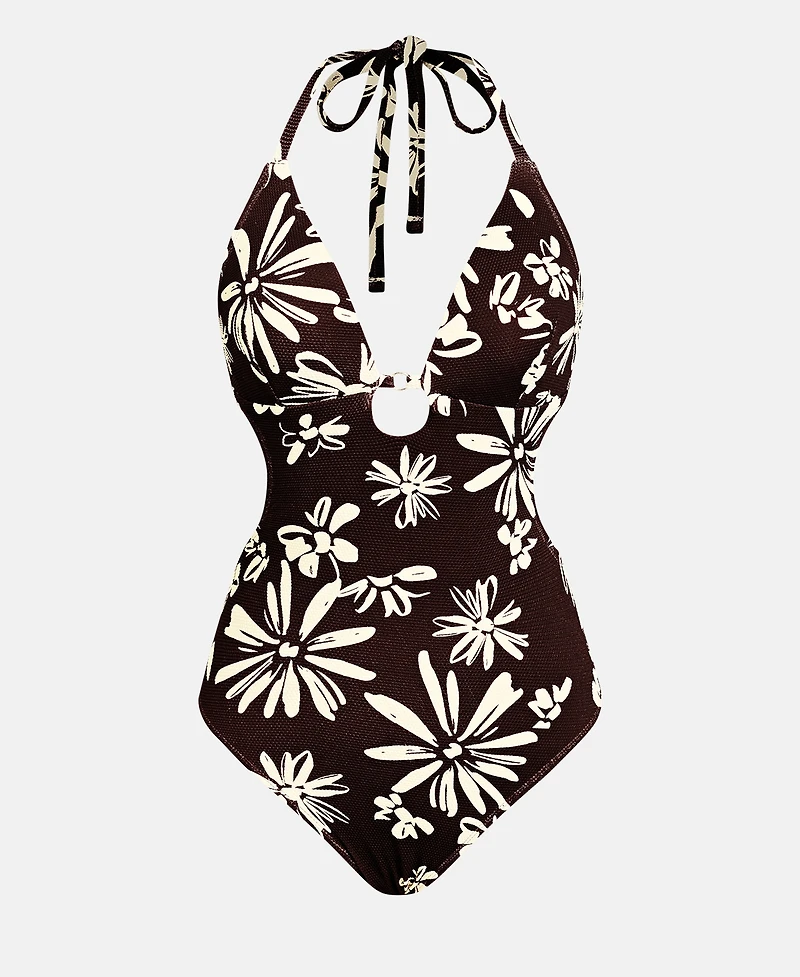 Cupshe Women's V-Neck Halter Tie One-Piece Swimsuit