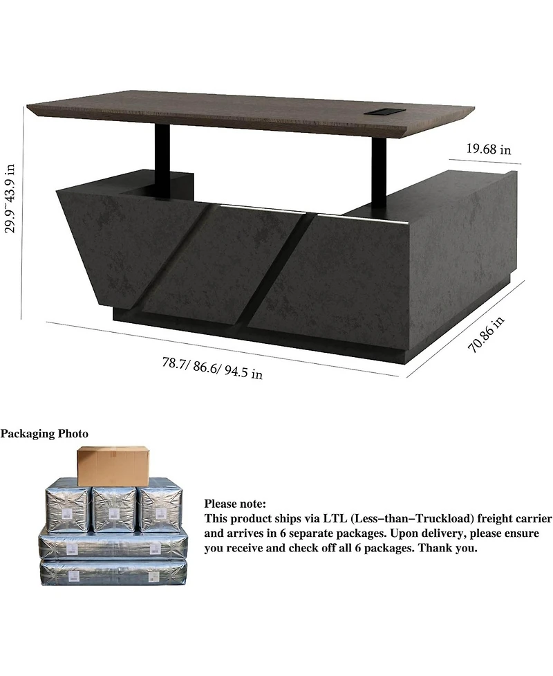 Logicfox Adjustable Executive Desk with Drawers File Cabinets Led Light