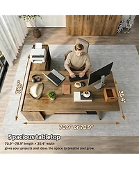 Logicfox Modern Executive Desk with Drawers and Printer Shelf Configurable Length 70.8" or 78.7