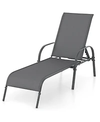 Gymax 2PCS Patio Lounge Chair Chaise w/ Adjustable Reclining Armrest