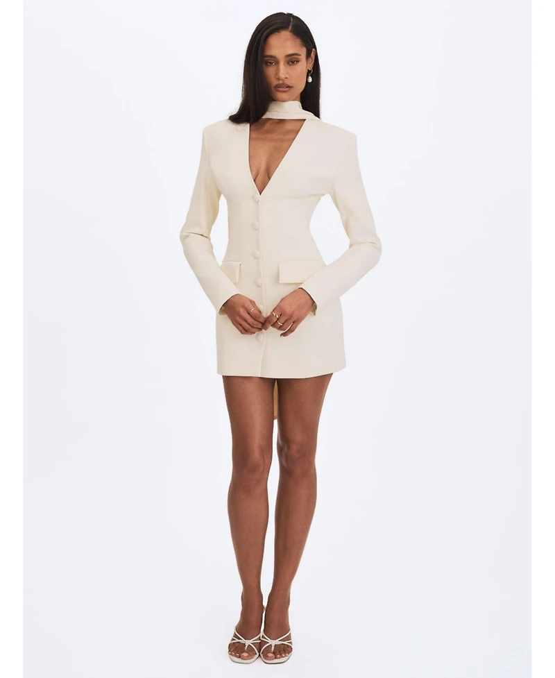 Miss Circle Women's Jeannie Cream Blazer Mini Dress with Scarf