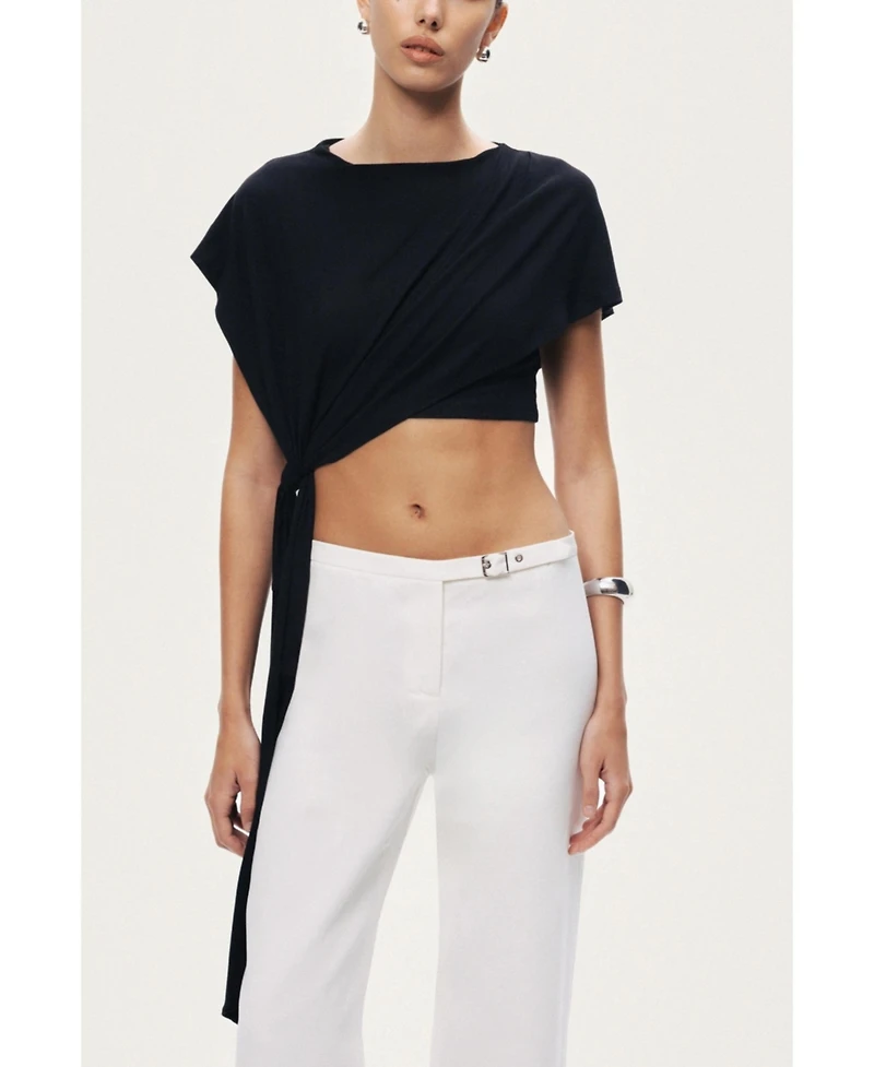 Nocturne Women's Asymmetric Tie-Front Crop Top