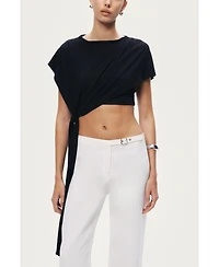 Nocturne Women's Asymmetric Tie-Front Crop Top