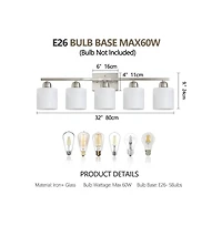 Busdays 5 Light Brushed Nickel Modern Bathroom Light Fixture Vanity Light Over Mirror Wall Sconce Frosted Glass Shades E26 Socket Bulbs Not Included