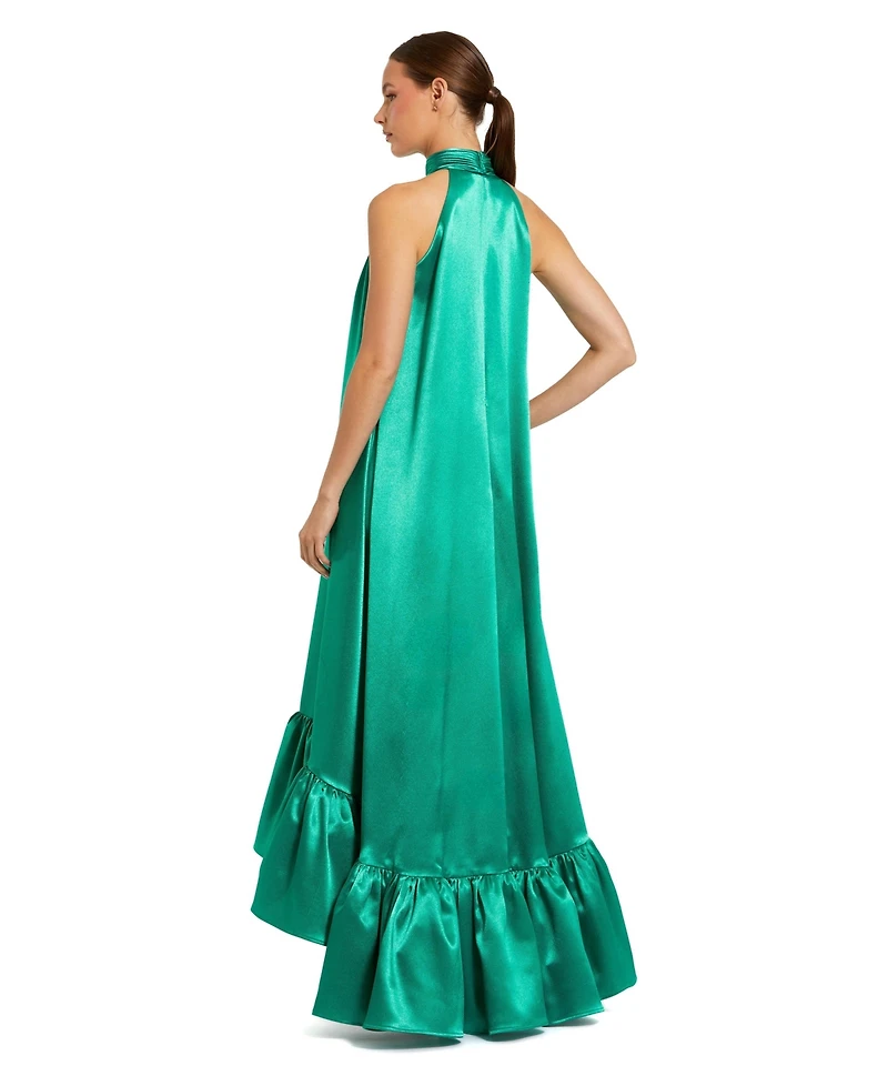 Mac Duggal Women's Sleeveless Halter Neck Satin High-Low Gown