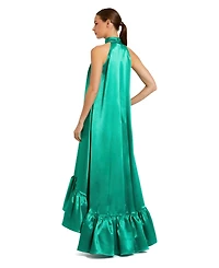 Mac Duggal Women's Sleeveless Halter Neck Satin High-Low Gown