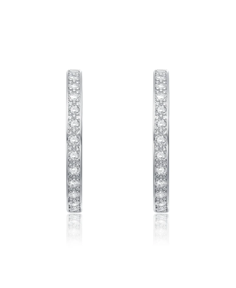 Sterling Silver White Gold and 14K Gold Plated Cubic Zirconia Hoop Earrings