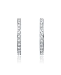 Sterling Silver White Gold and 14K Gold Plated Cubic Zirconia Hoop Earrings