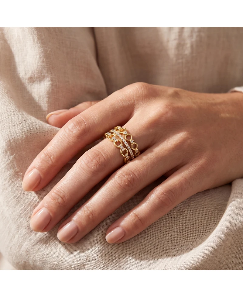 Ra 14K Gold Plated Clear Cubic Zirconia Wide Band Ring