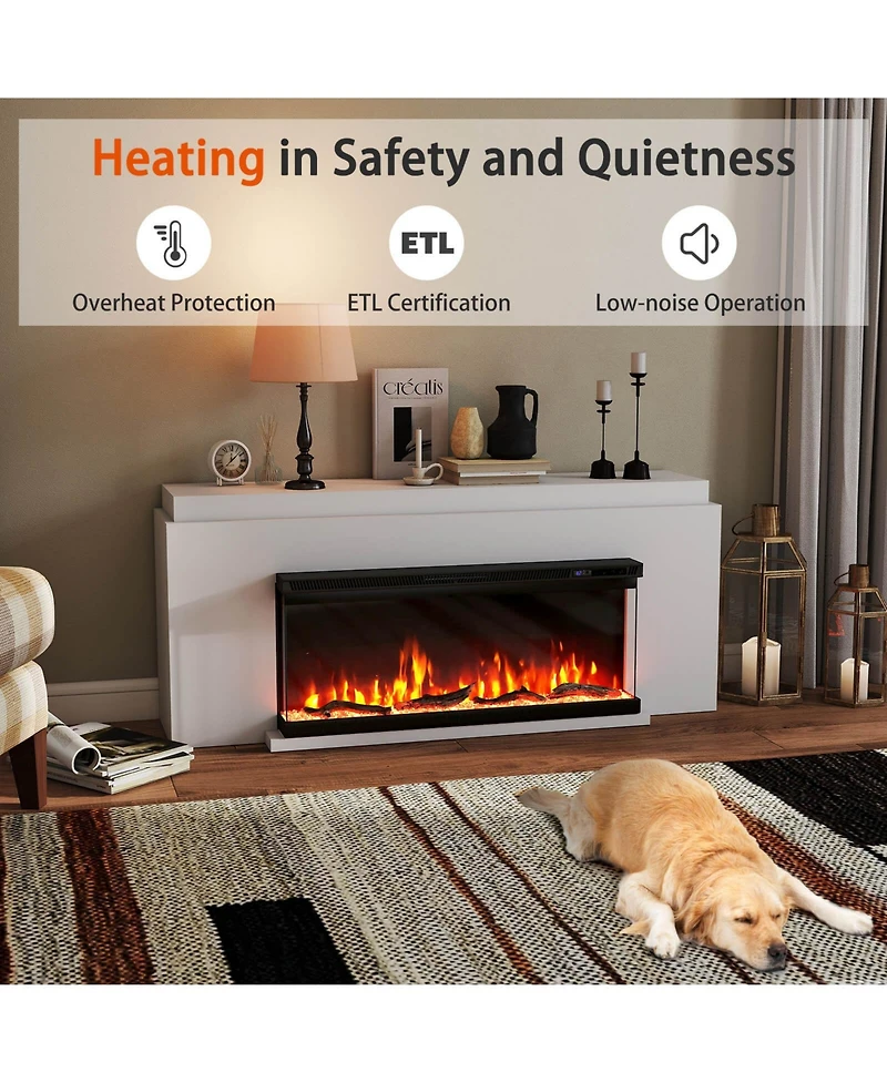Costway 40" Wide 3-Sided Electric Fireplace Insert with Remote Control 12 Flame Colors