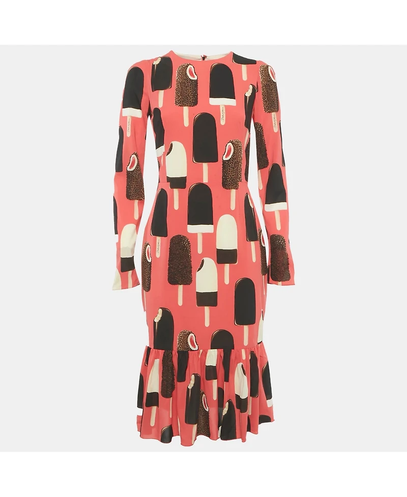 Pre-Owned Dolce & Gabbana Women's Gelato Popsicle-Print Silk Charmeuse Dress
