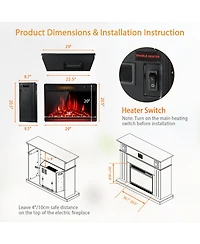 Gymax 28'' Electric Fireplace Recessed 900/1350W Fireplace Heater with Remote Control
