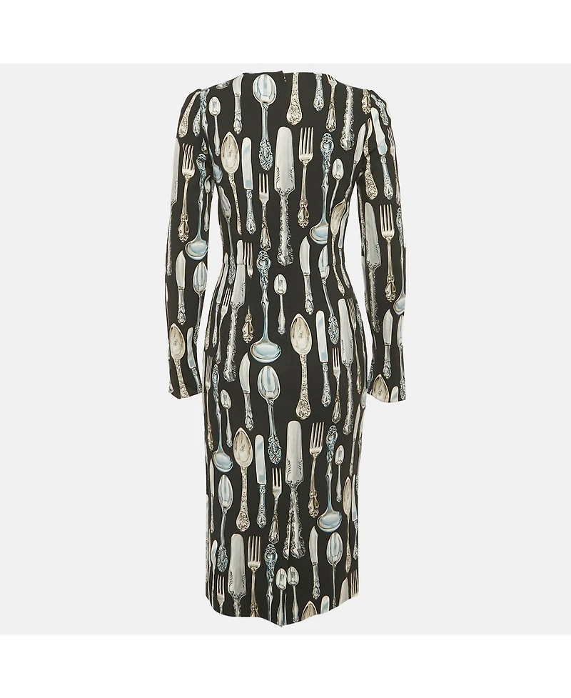 Pre-Owned Dolce & Gabbana Women's Cutlery Print Crepe Sheath Dress