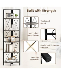 Gymax 2 Piece 5 tier Corner Display Rack Corner Ladder Bookshelf with Sturdy Metal Frame