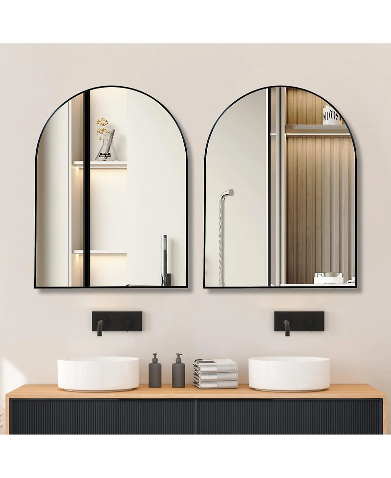 Rainsken 30x40 Inch Arch Bathroom Mirror, Modern Wall Mounted Vanity Mirror with Premium Shatterproof Glass and Anti-Rust Aluminum Frame