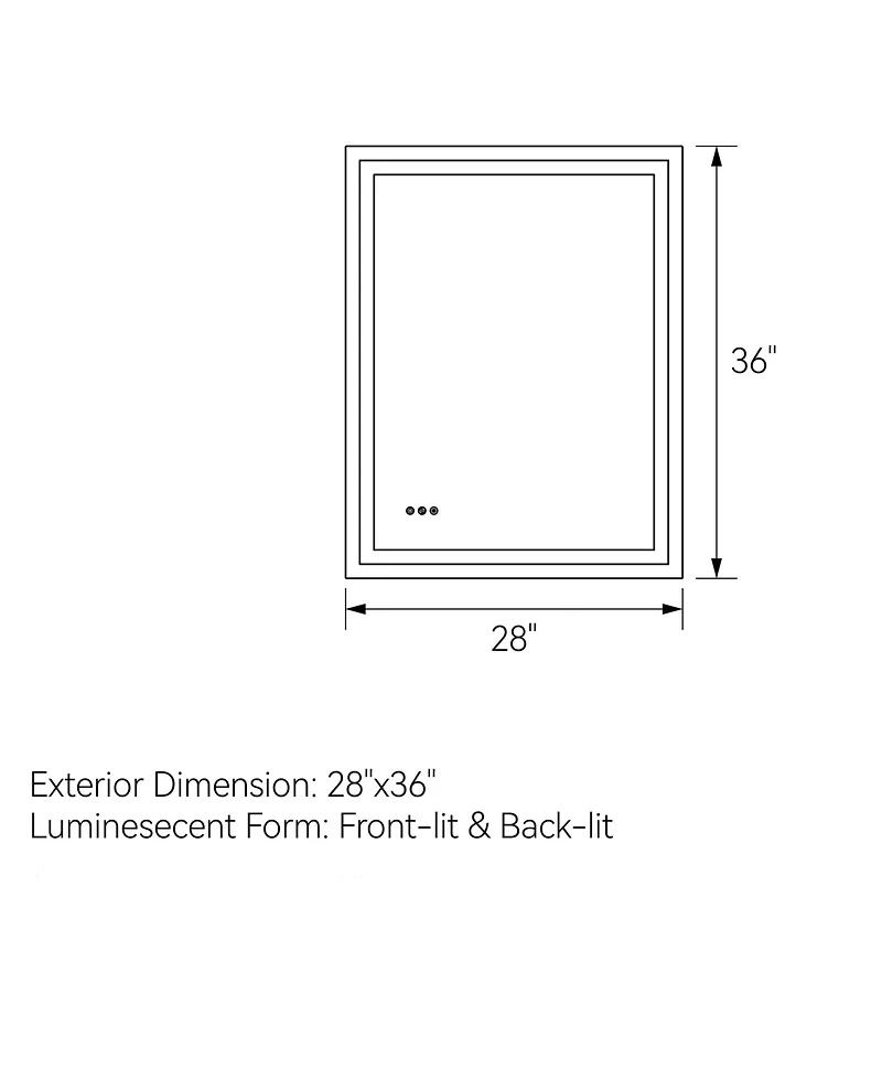 Rainsken 28"36" Led Bathroom Mirror, Anti-fog Vanity Mirror with Front-Lit and Back-Lit, Stepless Dimmable, Shatter-Proof Make Up Mirror