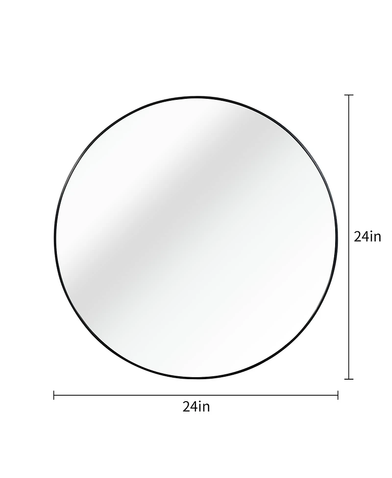 Rainsken Round Bathroom Mirror, 24 Inch Wall Mounted Shatterproof Hd Glass Mirror with Metal Frame for Bathroom