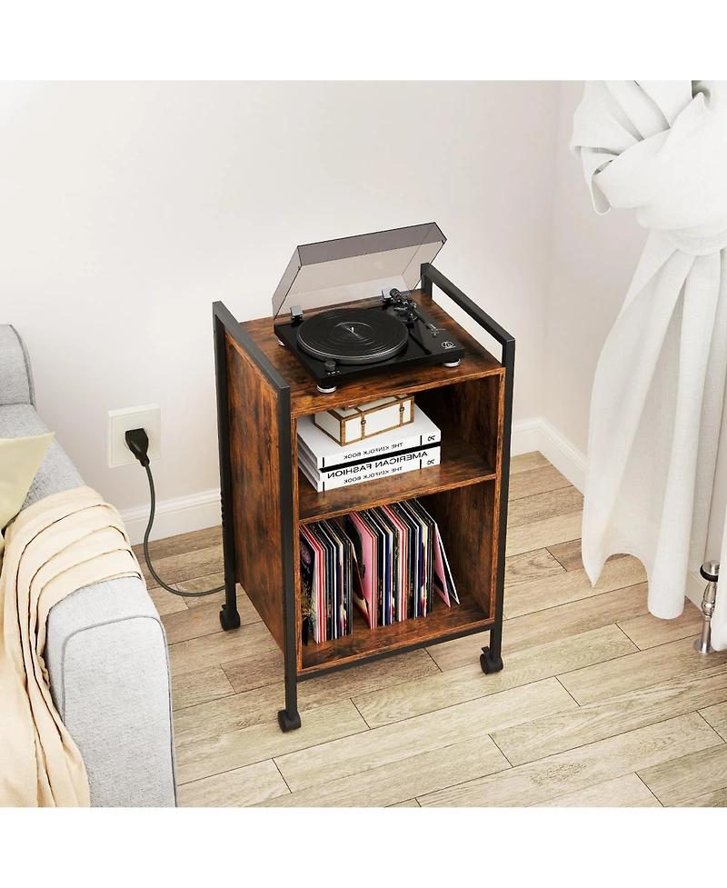sumyeg Mobile Record Player Stand with Power Outlet