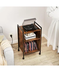 sumyeg Mobile Record Player Stand with Power Outlet