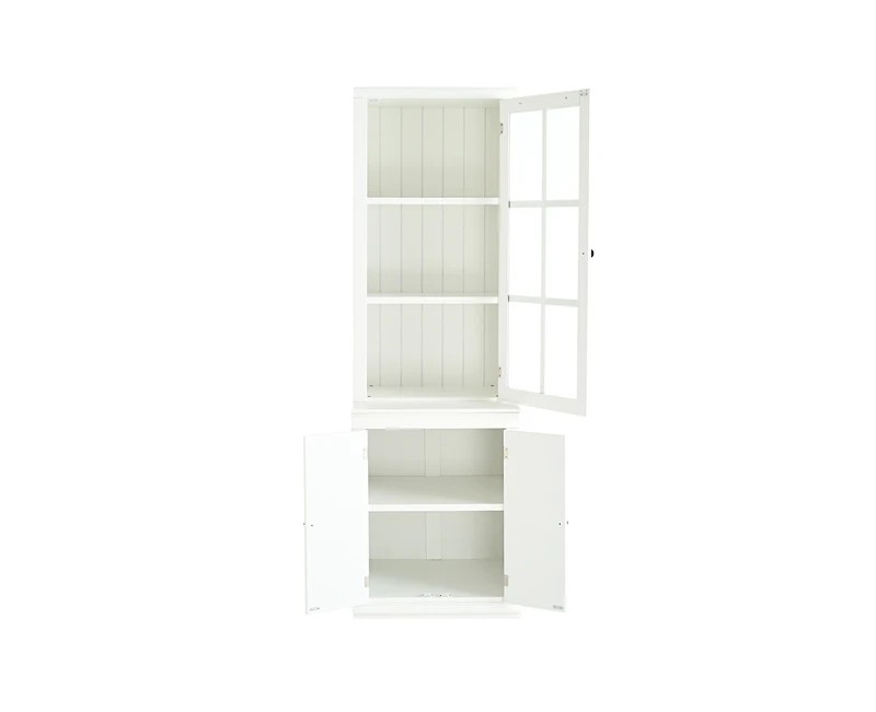 sumyeg 75.25" Tall Freestanding Pantry Cabinet with Glass Door & Lattice Window, Farmhouse Display Cabinets with Storage