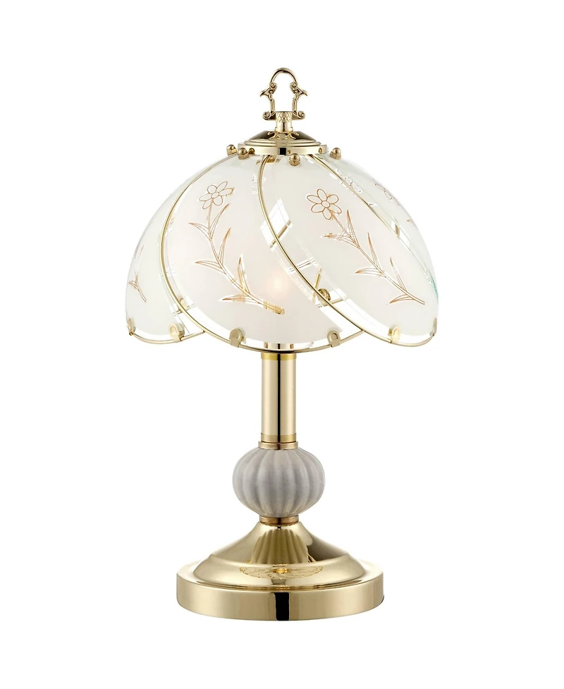 Regency Hill Traditional Accent Table Lamp 15" High Set of 2 Polished Brass Etched Glass Shade Touch On Off Bedroom House Bedside