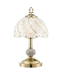 Regency Hill Traditional Accent Table Lamp 15" High Set of 2 Polished Brass Etched Glass Shade Touch On Off Bedroom House Bedside